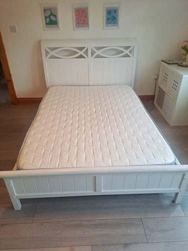 White painted wood double bed - white,