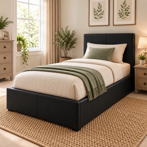 3ft single bed black ottoman - bed,