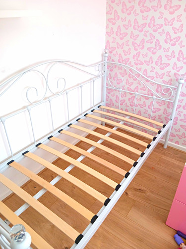 White painted metal single bed - white,
