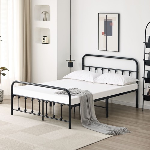 Metal bed frame with - bed, headboard