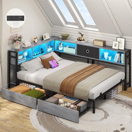 4ft6 double bed frame withled - bed,