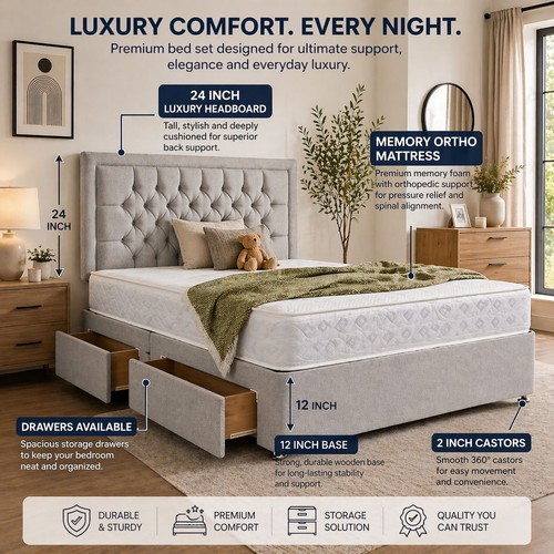 Plush divan bed set - divan, with