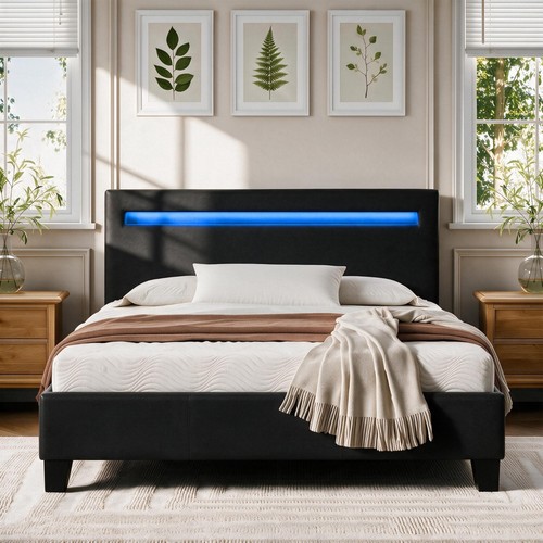 Faux leather modern bed - modern, frame
