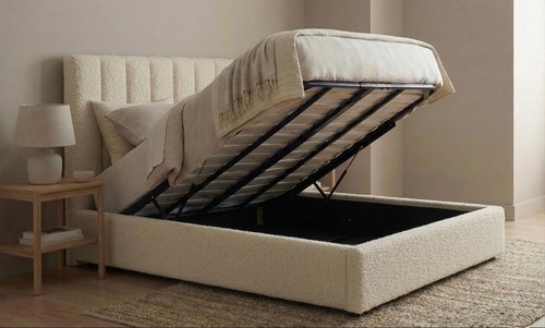 Cream boucle ottoman gas lift - ottoman,